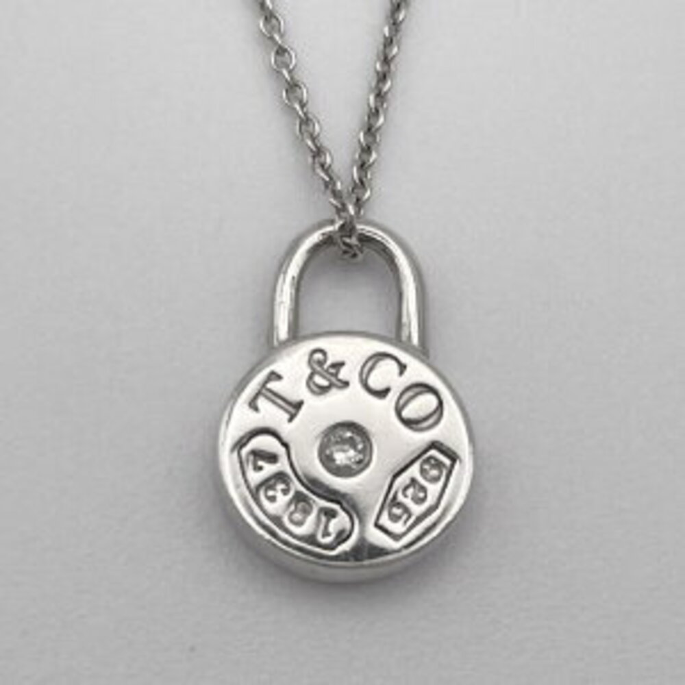Tiffany Co Round Lock Necklace One Diamond Silver
